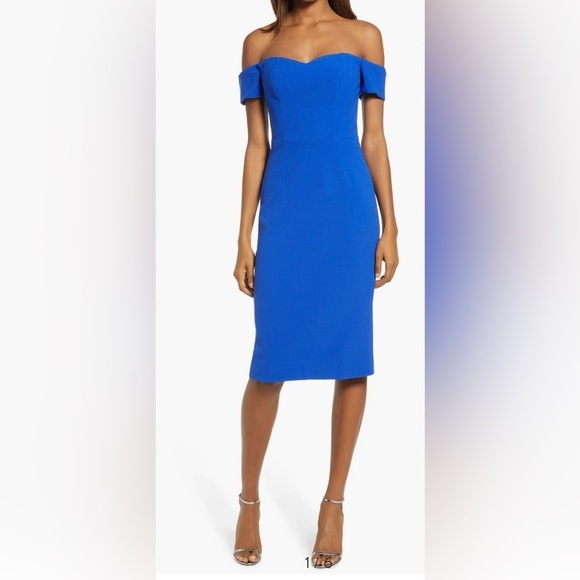 Dress the Population Dresses & Skirts - Dress the Population Bailey Off the Shoulder Blue Body-Con Dress M